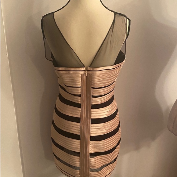 BCBGMAXAZRIA gold and black mesh size 6 dress - Picture 5 of 9